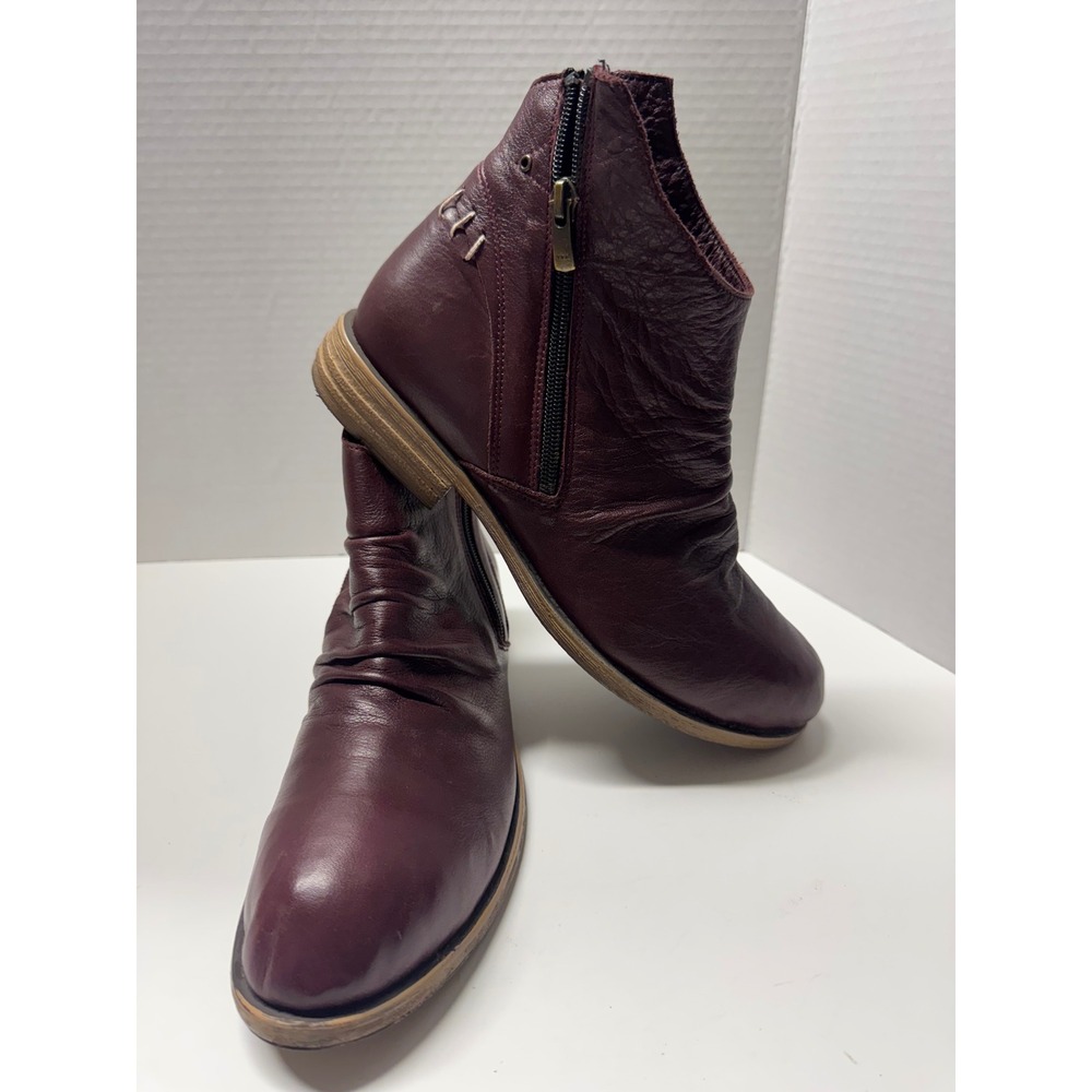 Roamers‎ by Ego Trip Burgundy Leather Ruched Ankle Boots Dual Zip Red Size 41